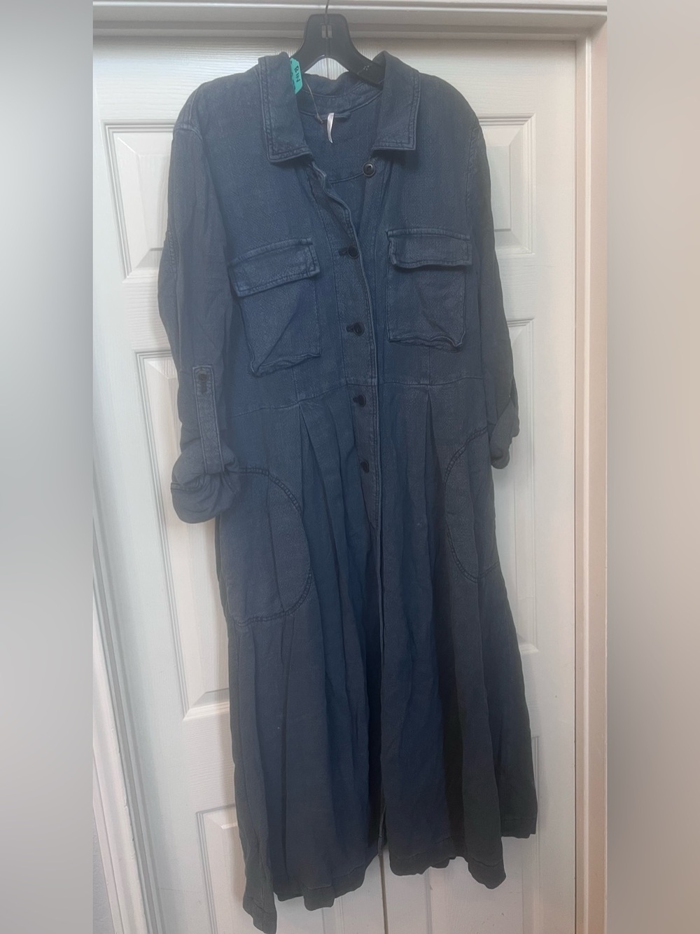 Free People Long Button-Front Dress in Blue (Bin 2-77)
